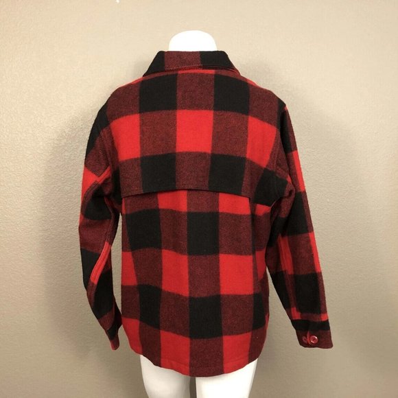 LL Bean Original 1970's Buffalo Plaid Red Black Virgin Wool w Back Game … - Picture 3 of 4